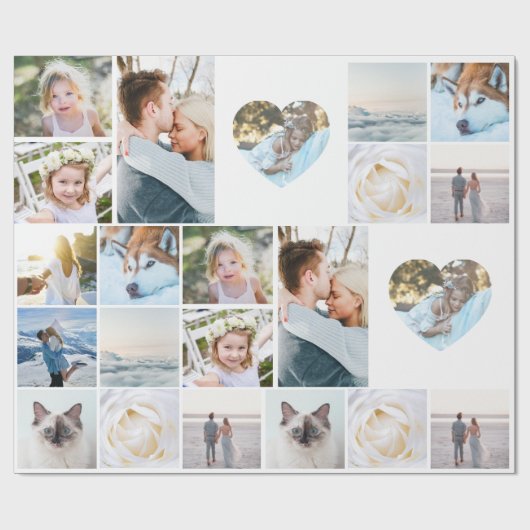 Jouw foto collage raster hart modern cadeaupapier (Vlak)