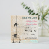 Jouw Foto Damast Vogelkooi Bruiloft Save the Date (Staand voorkant)