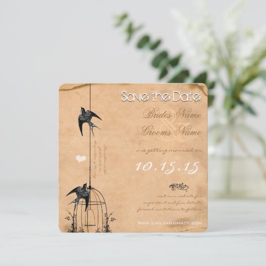 Jouw foto damasten vogelkooi bruiloft Save the Dat Kaart (Staand voorkant)