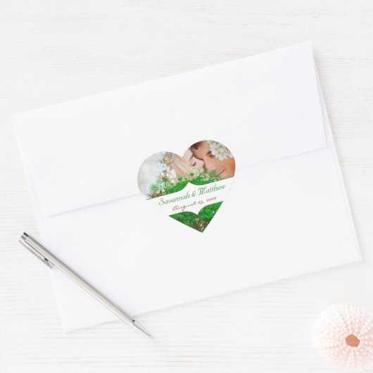Jouw foto Emerald Heart Leaf Tree Wedding Hart Sticker (Envelop)