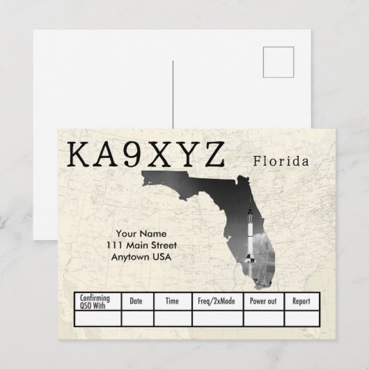 Jouw foto Florida Shaped Cutout Custom QSL Briefkaart (Voorkant / Achterkant)