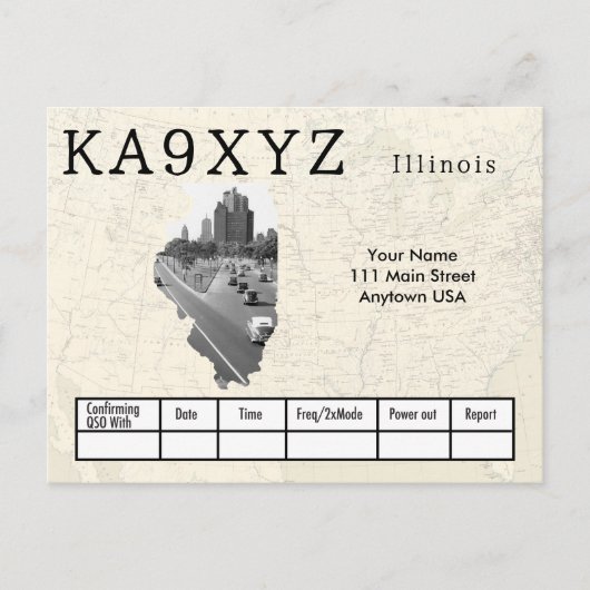 Jouw foto Illinois Shaped Cutout Custom QSL Briefkaart (Voorkant)