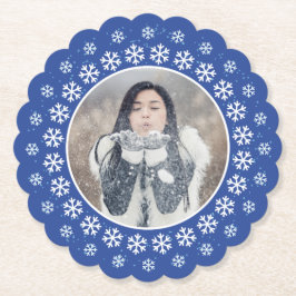 JOUW FOTO in een Sneeuwvlok Frame papieren onderze Kartonnen Onderzetters
