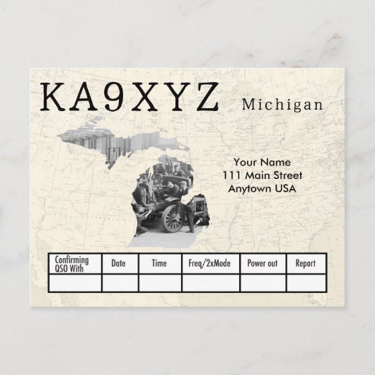 Jouw foto Michigan Shaped Cutout Custom QSL Briefkaart (Voorkant)