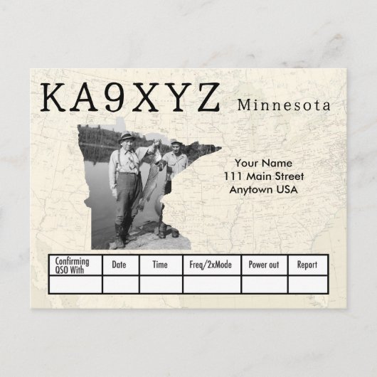 Jouw foto Minnesota Shaped Cutout Custom QSL Briefkaart (Voorkant)