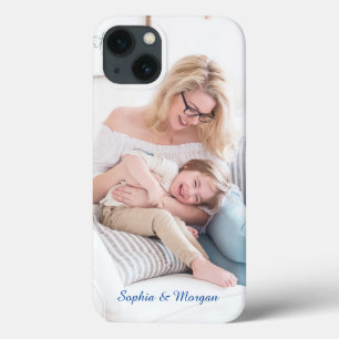 Jouw foto & naam/namen of bericht in blauwe script Case-Mate iPhone case