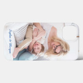 Jouw foto & naam/namen of bericht in blauwe script Case-Mate iPhone case (Achterkant (horizontaal))