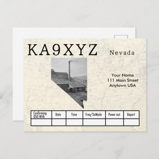 Jouw foto Nevada Shaped Cutout Custom QSL Briefkaart (Voorkant / Achterkant)