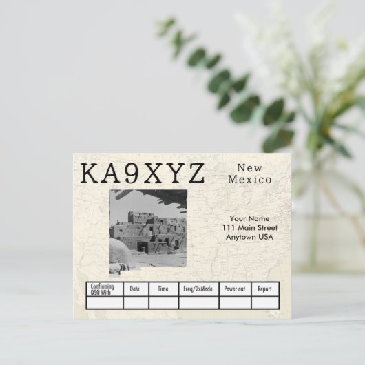 Jouw foto New Mexico Shaped Cutout Custom QSL Briefkaart (Staand voorkant)