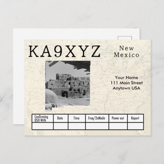 Jouw foto New Mexico Shaped Cutout Custom QSL Briefkaart (Voorkant / Achterkant)