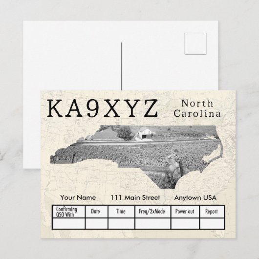 Jouw foto North Carolina Shaped Cutout Custom QSL Briefkaart (Voorkant / Achterkant)
