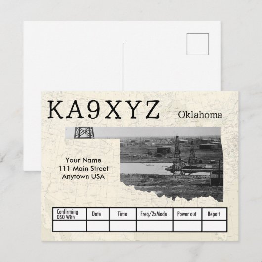Jouw foto Oklahoma Shaped Cutout Custom QSL Briefkaart (Voorkant / Achterkant)