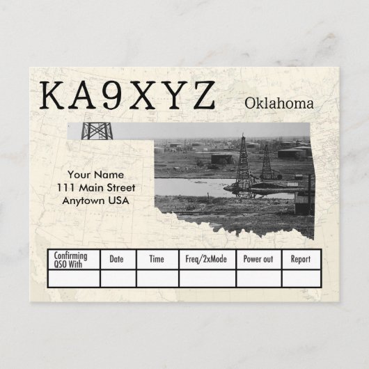 Jouw foto Oklahoma Shaped Cutout Custom QSL Briefkaart (Voorkant)
