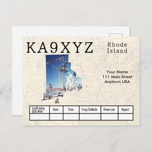 Jouw foto Rhode Island Shaped Cutout Custom QSL Briefkaart (Voorkant / Achterkant)