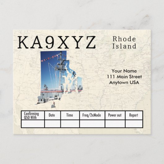 Jouw foto Rhode Island Shaped Cutout Custom QSL Briefkaart (Voorkant)