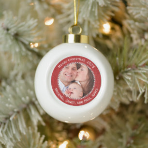 Jouw foto rode gebreide grafische patroon fotolijs keramische bal ornament