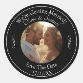 Jouw foto, save the date, zwart-wit oneindigheid ronde sticker (Voorkant)