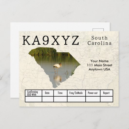 Jouw foto South Carolina Shaped Cutout Custom QSL Briefkaart (Voorkant / Achterkant)