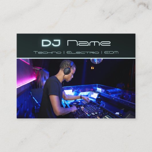 Jouw foto techno muziek DJ Visitekaartje (Voorkant)
