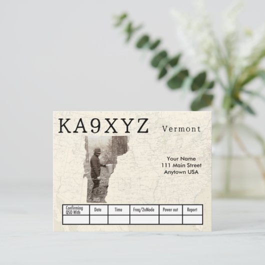 Jouw foto Vermont Shaped Cutout Custom QSL Briefkaart (Staand voorkant)