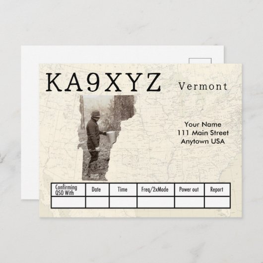 Jouw foto Vermont Shaped Cutout Custom QSL Briefkaart (Voorkant / Achterkant)