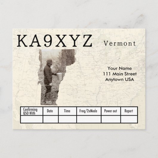 Jouw foto Vermont Shaped Cutout Custom QSL Briefkaart (Voorkant)