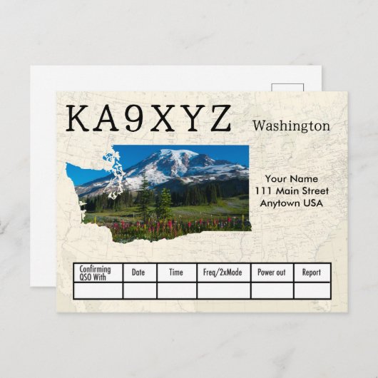 Jouw foto Washington Shaped Cutout Custom QSL Briefkaart (Voorkant / Achterkant)