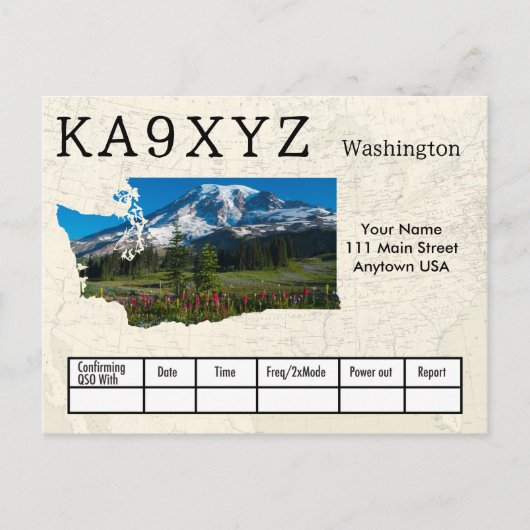 Jouw foto Washington Shaped Cutout Custom QSL Briefkaart (Voorkant)
