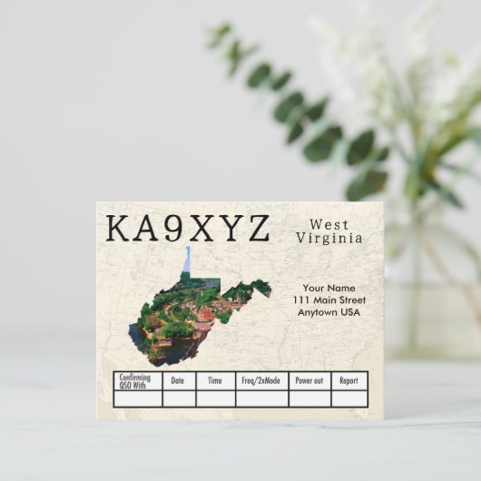 Jouw foto West Virginia Shaped Cutout Custom QSL Briefkaart (Staand voorkant)