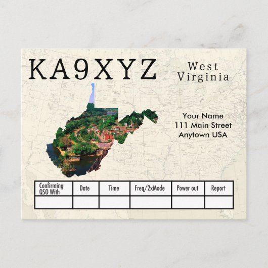 Jouw foto West Virginia Shaped Cutout Custom QSL Briefkaart (Voorkant)