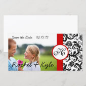 Jouw foto Zwarte Damast Rode Afwerking Save the Da Date (Voorkant / Achterkant)