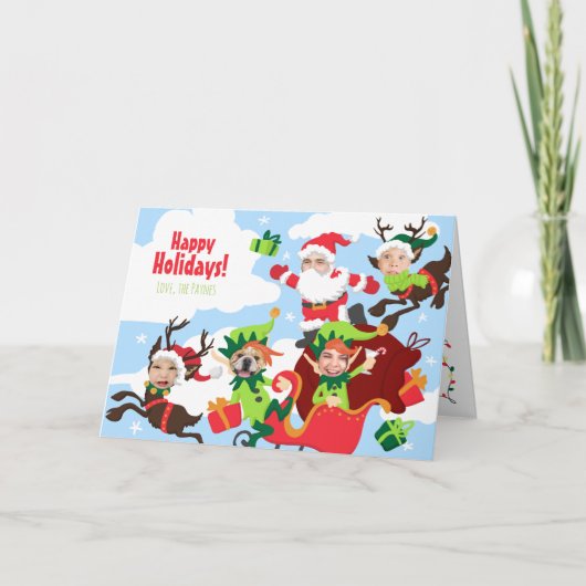 Jouw gezicht hier! Familie van 5 Grappige Kerst Feestdagen Kaart (Voorkant)