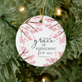 Jouw Grace is voldoende Bijbelse Cherry Blossom. Keramisch Ornament
