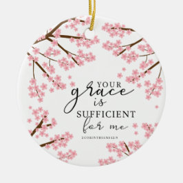 Jouw Grace is voldoende Bijbelse Cherry Blossom. Keramisch Ornament