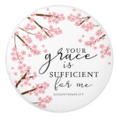 Jouw Grace is voldoende Bijbelse Cherry Blossom. Keramische Knop (Voorkant)