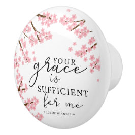Jouw Grace is voldoende Bijbelse Cherry Blossom. Keramische Knop