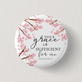 Jouw Grace is voldoende Bijbelse Cherry Blossom. Ronde Button 3,2 Cm (Voorkant)
