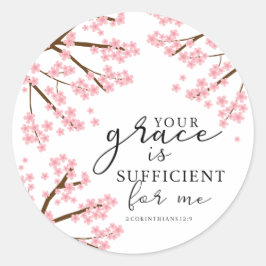 Jouw Grace is voldoende Bijbelse Cherry Blossom. Ronde Sticker