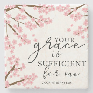 Jouw Grace is voldoende Bijbelse Cherry Blossom. Stenen Onderzetter