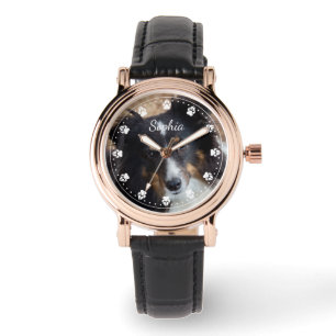 Jouw huisdier foto en tekst & elke kleur poot klok horloge