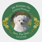 Jouw huisdierfoto, bewaar de datum, smaragdgroen & ronde sticker (Voorkant)