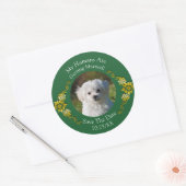 Jouw huisdierfoto, bewaar de datum, smaragdgroen & ronde sticker (Envelop)