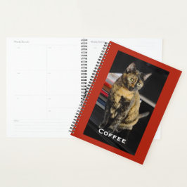 Jouw huisdierfoto, naam, rode achtergrond, spiraal planner