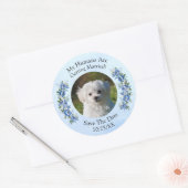 Jouw huisdierfoto - Save The Date -  Blauwe Pioen  Ronde Sticker (Envelop)