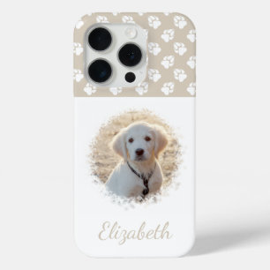 Jouw huisdierfoto & witte poten op beige & aangepa iPhone 15 pro case