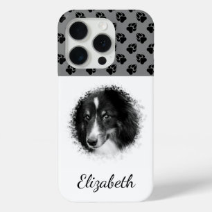 Jouw huisdierfoto & zwarte poten op grijs & aangep iPhone 15 pro case