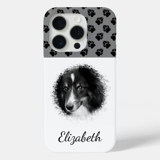 Jouw huisdierfoto & zwarte poten op grijs & aangep Case-Mate iPhone case (Achterkant)