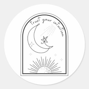 Jouw intuïtie Boho Stars Moon Abstracte lijn Art T Ronde Sticker