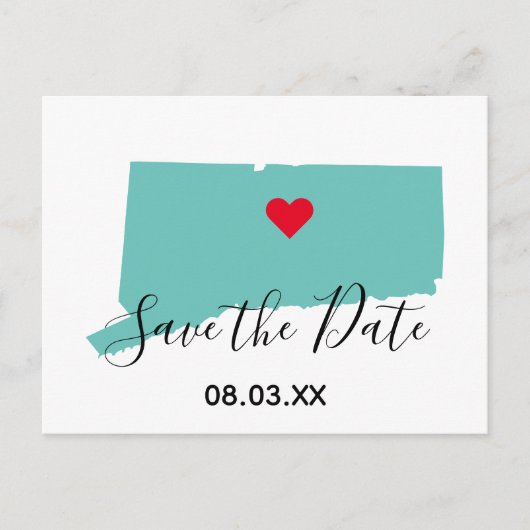 Jouw kleuren Connecticut kaart vorm save the date (Voorkant)