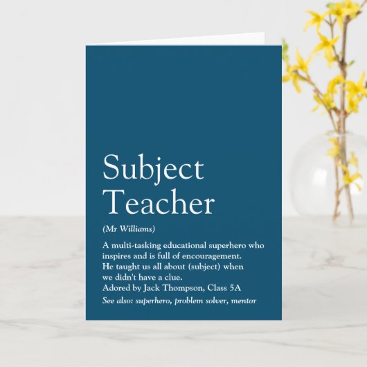 Jouw Leraren Definitie Typografisch Plezier Blauw Kaart (Gele Bloem)